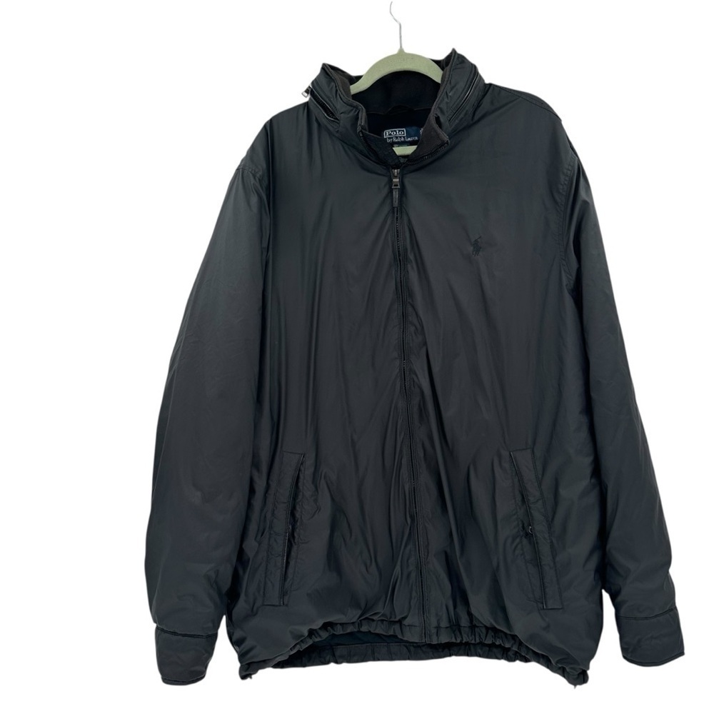 Polo Ralph Lauren Nylon Wind Breaker Flight Jacket Leather Accents 2XLT Black